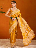 Saree Mall Women's Cotton Blend Yellow Printed Designer Saree With Blouse Piece-KUMKUM33B