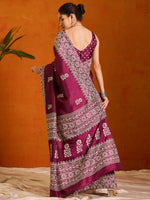 Saree Mall Women's Cotton Blend Magenta Printed Designer Saree With Blouse Piece-KUMKUM33D