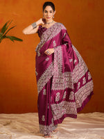 Saree Mall Women's Cotton Blend Magenta Printed Designer Saree With Blouse Piece-KUMKUM33D