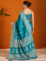 Saree Mall Women's Cotton Blend Light Blue Printed Designer Saree With Blouse Piece-KUMKUM33E