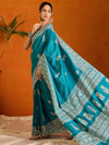 Saree Mall Women's Cotton Blend Light Blue Printed Designer Saree With Blouse Piece-KUMKUM33E