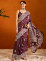 Saree Mall Women's Cotton Blend Burgundy Printed Designer Saree With Blouse Piece-KUMKUM33F