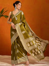 Saree Mall Women's Cotton Blend Olive Printed Designer Saree With Blouse Piece-KUMKUM37A