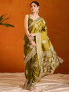 Saree Mall Women's Cotton Blend Olive Printed Designer Saree With Blouse Piece-KUMKUM37A