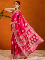 Saree Mall Women's Cotton Blend Pink Printed Designer Saree With Blouse Piece-KUMKUM37D