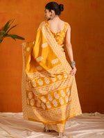 Saree Mall Women's Cotton Blend Mustard Printed Designer Saree With Blouse Piece-KUMKUM37E