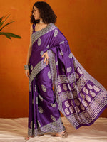 Saree Mall Women's Cotton Blend Purple Printed Designer Saree With Blouse Piece-KUMKUM37H