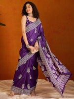 Saree Mall Women's Cotton Blend Purple Printed Designer Saree With Blouse Piece-KUMKUM37H