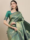 Saree Mall Women's  Blend Teal Green Woven Design Celebrity Saree With Blouse Piece-KUNT188009