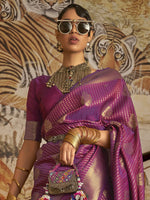 Saree Mall Women's  Blend Purple Woven Design Designer Saree With Blouse Piece-KURINA273007