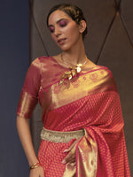 Saree Mall Women's  Blend Pink Woven Design Handloom Saree With Blouse Piece-KURVEN262003