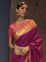 Saree Mall Women's  Blend Pink Woven Design Handloom Saree With Blouse Piece-KURVEN262005