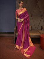 Saree Mall Women's  Blend Pink Woven Design Handloom Saree With Blouse Piece-KURVEN262005