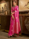 Saree Mall Women's  Blend Pink Woven Design Handloom Saree With Blouse Piece-KUSHITA284003