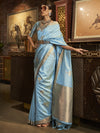 Saree Mall Women's  Blend Turquoise Woven Design Handloom Saree With Blouse Piece-KUSHITA284004