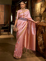 Saree Mall Women's  Blend Pink Woven Design Handloom Saree With Blouse Piece-KUSHITA284006