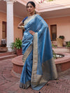 Saree Mall Women's  Blend Light Blue Woven Design Designer Saree With Blouse Piece-KYARA2301