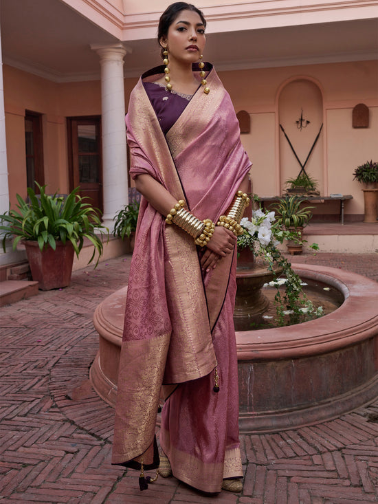 Saree Mall Women's  Blend Pink Woven Design Designer Saree With Blouse Piece-KYARA2302