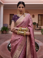 Saree Mall Women's  Blend Pink Woven Design Designer Saree With Blouse Piece-KYARA2302