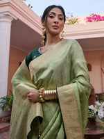 Saree Mall Women's  Blend Light Green Woven Design Designer Saree With Blouse Piece-KYARA2303