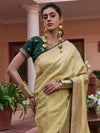 Saree Mall Women's  Blend Yellow Woven Design Designer Saree With Blouse Piece-KYARA2304