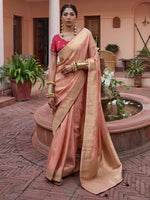 Saree Mall Women's  Blend Peach Woven Design Designer Saree With Blouse Piece-KYARA2305