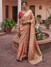 Saree Mall Women's  Blend Peach Woven Design Designer Saree With Blouse Piece-KYARA2305