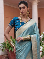 Saree Mall Women's  Blend Light Blue Woven Design Designer Saree With Blouse Piece-KYARA2306