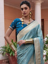 Saree Mall Women's  Blend Light Blue Woven Design Designer Saree With Blouse Piece-KYARA2306