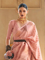 Saree Mall Women's Tissue Pink Woven Design Designer Saree With Blouse Piece-KYARI8002