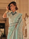 Saree Mall Women's Satin  Sea Green Woven Design Designer Saree With Blouse Piece-KYHA336002