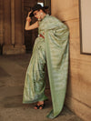 Saree Mall Women's Satin  Sea Green Woven Design Designer Saree With Blouse Piece-KYHA336004