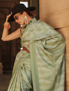 Saree Mall Women's Satin  Sea Green Woven Design Designer Saree With Blouse Piece-KYHA336004