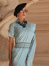 Saree Mall Women's Satin  Light Blue Woven Design Designer Saree With Blouse Piece-KYHA336006