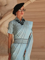 Saree Mall Women's Satin  Light Blue Woven Design Designer Saree With Blouse Piece-KYHA336006