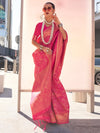 Saree Mall Women's Kanjeevaram  Pink Woven Design Designer Saree With Blouse Piece-KZAINAB13005