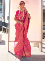 Saree Mall Women's Kanjeevaram  Pink Woven Design Designer Saree With Blouse Piece-KZAINAB13005