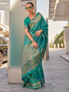 Saree Mall Women's Kanjeevaram  Teal Blue Woven Design Designer Saree With Blouse Piece-KZAINAB13006