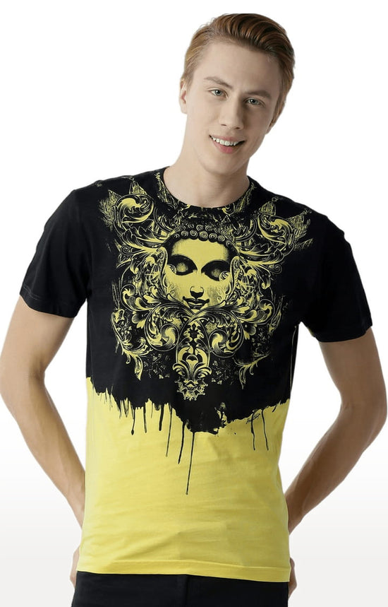 Huetrap Yellow Mens Short Sleeve Graphic Printed Tshirt-HT16MKGRAYLW00269