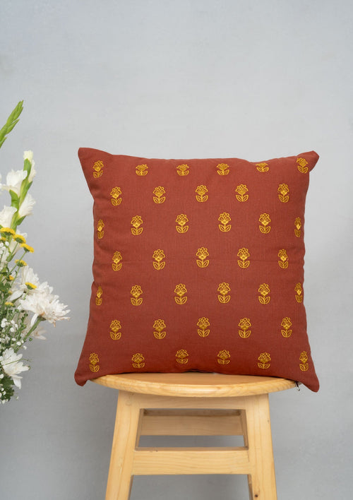 Kesar 100% cotton embroidered decorative cushion cover for sofa - Brick Red-230854140