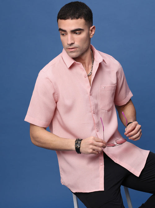 Men Peach Solid Slim Fit Shirt-Keziah-3340-Peach