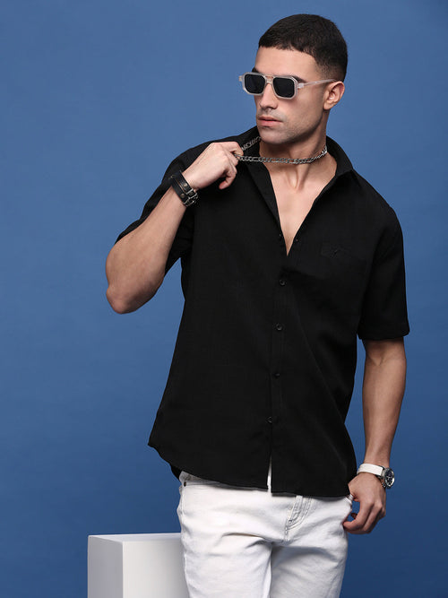 Men Black Solid Slim Fit Shirt-Keziah-3346-Black