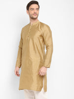 Hangup Men Standard Solid Men's Indian Wear-Khakhi_Dupion_LongKurta