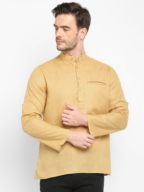 Hangup Men Standard Solid Men's Indian Wear-Khakhi_Magic_Bon_ShortKurta