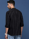 Men Mandarin Collar Striped Black Slim Fit Shirt-Koa-2918-Black