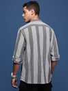 Men Mandarin Collar Striped Black Slim Fit Shirt-Koa-2922-Black