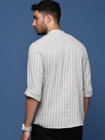 Men Mandarin Collar Striped Grey Slim Fit Shirt-Koa-2926-Grey