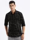 Men Spread Collar Printed Slim Fit Black Shirt-Kota-2798-Black