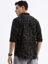 Men Spread Collar Printed Slim Fit Black Shirt-Kota-2798-Black