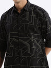 Men Spread Collar Printed Slim Fit Black Shirt-Kota-2798-Black